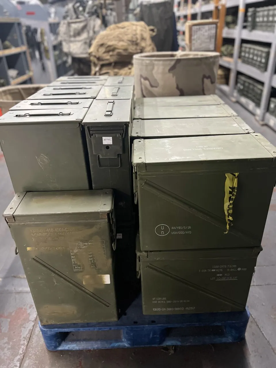 Stacks of military ammo cans