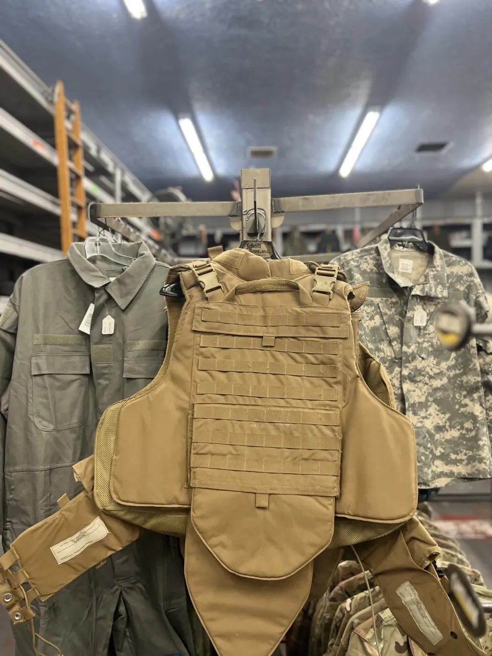 Military body armor vest and camo uniforms